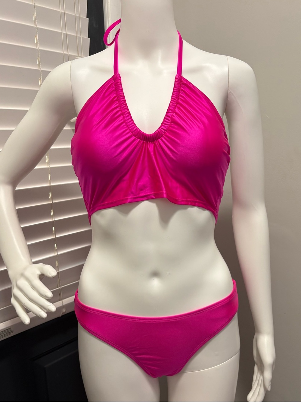 wild fable Bright Pink Ruched Halter Bikini Set
